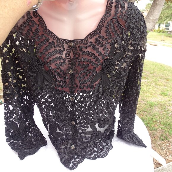 NWT Celsa Black Lace Open Work Cardigan XXL - Picture 2 of 16